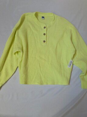 Old Navy NWT Neon Yellow Waffle Knit Henley - Size S